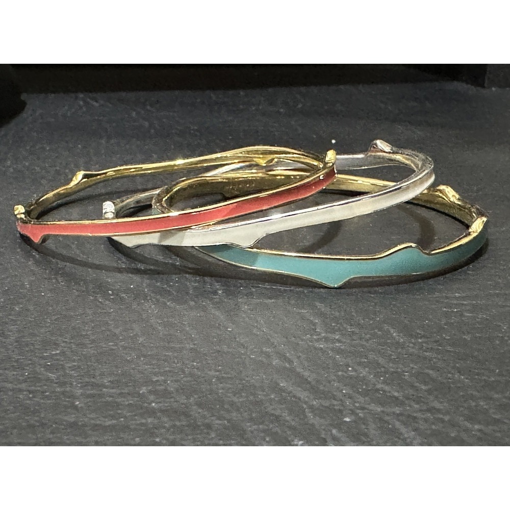 Stella & Dot Enamel BangleSet of 3 Bracelet Gold Tone Blue White Pink